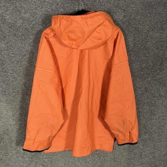 Carhartt Rain Coat Mens Large Orange Hooded PVC Waterproof Workwear C64ORG - Picture 9 of 10